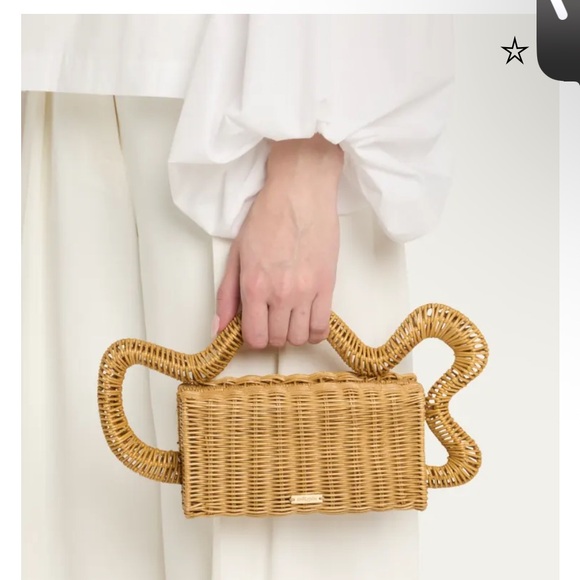 cult gaia Tan Woven Rattan Mini Bag with Sculptural Wavy Handles - Picture 5 of 7